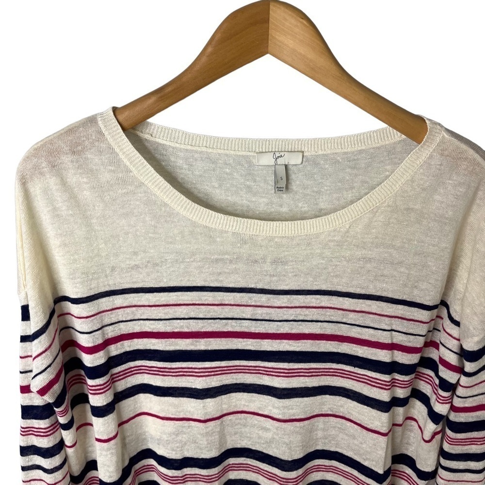 Joie Maine Stripe Linen Pullover Sweater Size Small 3/4 Length Sleeves Boat Neck - Picture 3 of 7